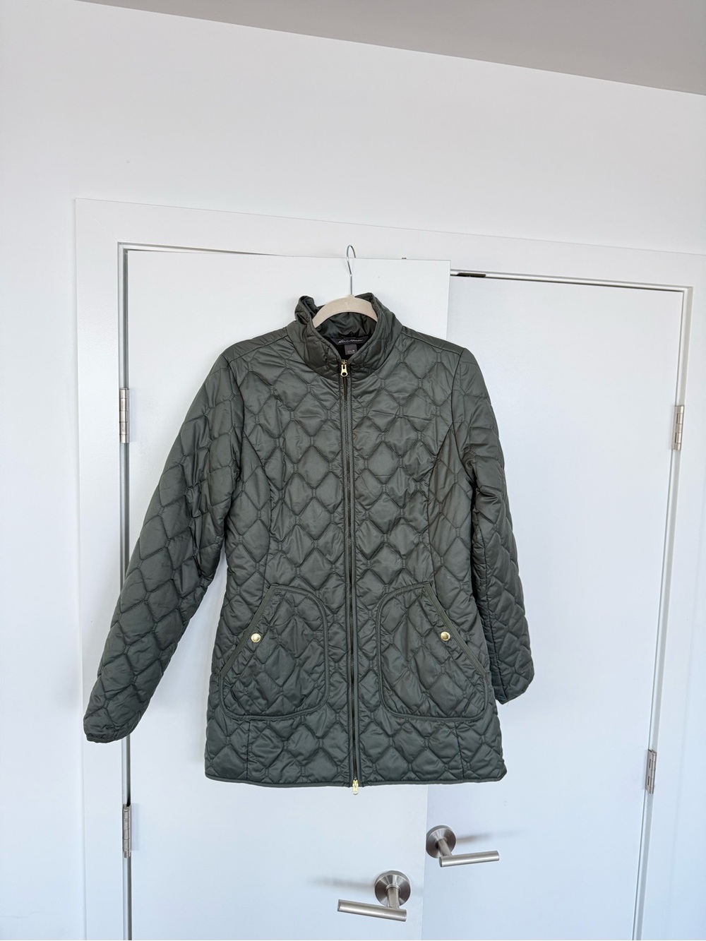 Eddie Bauer Quilted Zip-Front Puffer Coat in Olive